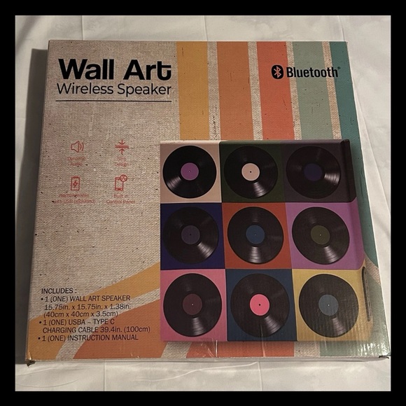 Wireless Wall Art Bluetooth Speaker Rechargeable, 15.75"X15.75"X1.38" New In Box - Picture 2 of 5